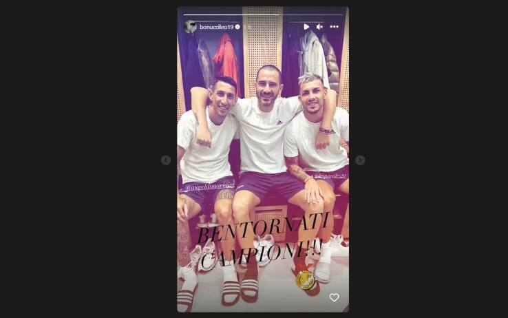 La storia su Instagram di Bonucci con Di Maria e Paredes