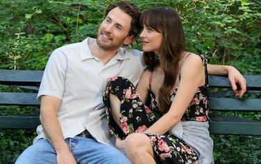 NEW YORK, NY - JUNE 03: Chris Evans and Dakota Johnson are seen on the movie set of "Materialists" on June 03, 2024 in New York City.  (Photo by Jose Perez/Bauer-Griffin/GC Images)
