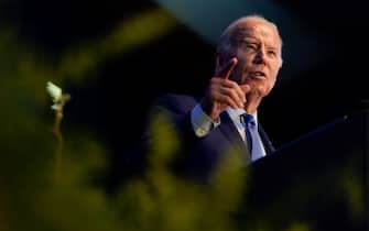 TOPSHOT - US President Joe Biden speaks during the South Carolina's First in the Nation Dinner at the South Carolina State Fairgrounds in Columbia, South Carolina, on January 27, 2024. (Photo by Kent Nishimura / AFP) (Photo by KENT NISHIMURA/AFP via Getty Images)