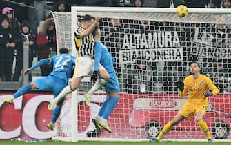 Juventus' Federico Gatti scores a goal during the italian Serie A soccer match Juventus FC vs SSC Napoli at the Allianz Stadium in Turin, Italy, 8 december 2023 ANSA/ALESSANDRO DI MARCO
