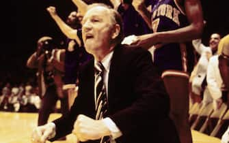 BOSTON, MA - 1970: Head Coach Red Holzman of the New York Knicks during a game against the Boston Celtics circa 1970 at the Boston Garden in Boston, Massachusetts. NOTE TO USER: User expressly acknowledges and agrees that, by downloading and/or using this photograph, user is consenting to the terms and conditions of the Getty Images License Agreement. Mandatory Copyright Notice: Copyright 1970 NBAE (Photo by Dick Raphael/NBAE via Getty Images)