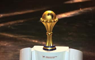 A photo of the African Cup of Nations trophy during the draw ceremony for the 2022 African Cup of Nations (CAN) in Yaounde, Cameroon, on August 17, 2021. (Photo by Daniel Beloumou Olomo / AFP) (Photo by DANIEL BELOUMOU OLOMO/AFP via Getty Images)