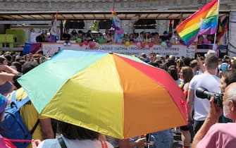 Foto Mauro Scrobogna /LaPresse
10-06-2023 Roma, Italia - Cronaca - gay pride 2023 - Nella foto: la parata della comunit&#xe0; omosessuale lgbt+ 

June 10, 2023  Rome, Italy - News - gay pride 2023 - In the photo: the parade of the lgbt+ homosexual community