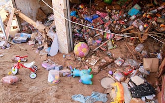 Toys are seen in a flash flood damaged shop in Derna, eastern Libya, on September 11, 2023. Flash floods in eastern Libya killed more than 2,300 people in the Mediterranean coastal city of Derna alone, the emergency services of the Tripoli-based government said on September 12. (Photo by AFP) (Photo by -/AFP via Getty Images)