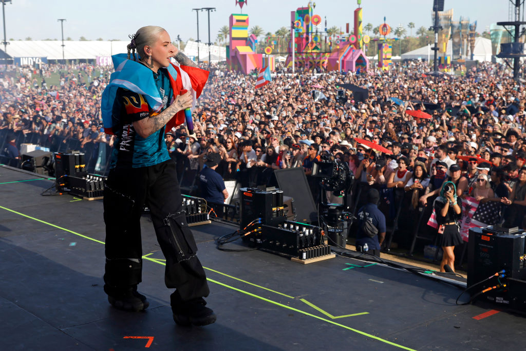 INDIO, CALIFORNIA - APRIL 19: (FOR EDITORIAL USE ONLY) Young Miko performs at the Coachella Stage during the 2024 Coachella Valley Music and Arts Festival at Empire Polo Club on April 19, 2024 in Indio, California. (Photo by Frazer Harrison/Getty Images for Coachella)