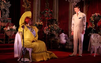 LONDON, ENGLAND - FEBRUARY 18: Actors perform on the day Queen Camilla attends a reception for staff, actors and supporters of the National Theatre at Buckingham Palace on February 18, 2025 in London, England. (Photo by Isabel Infantes - WPA Pool/Getty Images)