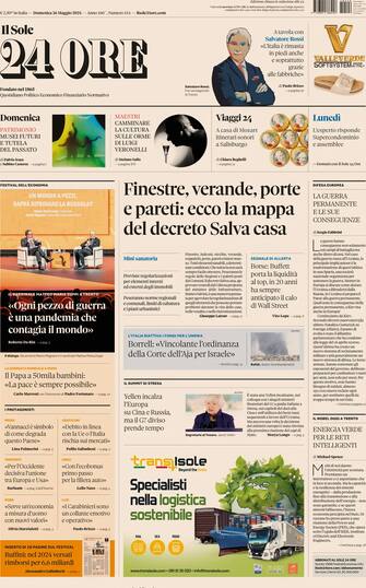 Prima pagina del Sole 24 Ore