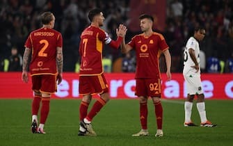 Lorenzo Pellegrini of A.S. Roma celebrates after scoring the gol of 1-0 during the 29th day of the Serie A Championship between A.S. Roma vs U.S. Sassuolo, 17 March, 2024 at the Olympic Stadium in Rome, Italy.