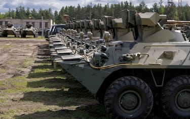 epa10679984 A handout photo made available by the Russian Defence Ministry press service shows Russian armored personnel carriers on the arsenals and storage base of the Western Military District, Russia, 08 June 2023. Russia's Defense Minister Sergei Shoigu announced the need to speed up the delivery of all types of military equipment to the zone of the special military operation in Ukraine.  EPA/RUSSIAN DEFENCE MINISTRY PRESS SERVICE/HANDOUT HANDOUT  HANDOUT EDITORIAL USE ONLY/NO SALES