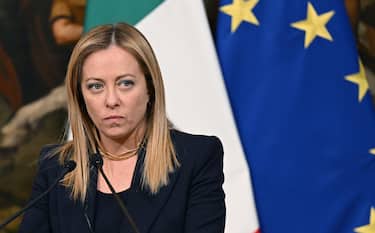 Italian Prime Minister Giorgia Meloni during a joint press conference with Japanese Prime Minister Fumio Kishida (not pictured) after their meeting at Chigi Palace in Rome, Italy, 10 January 2023.   ANSA/ETTORE FERRARI