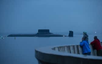 Russian Navy's TK-208 Dmitry Donskoy nuclear submarine is prepared for the Navy Day parade in Kronshtadt of the suburb of St. Petersburg. (Photo by Igor Russak/NurPhoto via Getty Images)