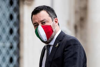 Matteo Salvini of the ÒLega - Fratelli dÕItalia - Forza ItaliaÓ Parliamentary Groups of the Senate of the Republic and the Chamber of Deputies  arrive for a meeting with Italian President Sergio Mattarella at the Quirinale Palace for the first round of formal political consultations following the resignation of Prime Minister Giuseppe Conte, in Rome, Italy, 29 January 2021. ANSA/ANGELO CARCONI
