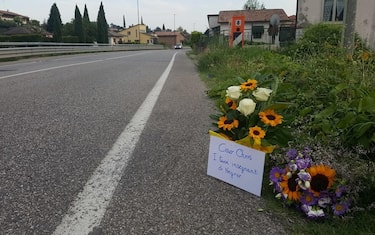 Fiori sul luogo in cui è stato investito, Negrar, 01 agosto 2023.
Sognava di fare il calciatore da grande Chris Obeng Abom. La sua giovane vita, neppure 14 anni, è finita invece ieri notte a Negrar su una strada di provincia, falciato da un'auto pirata il cui conducente ha solo pensato a fuggire, senza voltarsi. Mentre questi si allontanava, Chris, di origini ghanesi è rimasto lì, sul bordo della Provinciale 12, senza marciapiede e male illuminata. Finchè un passante non si è accorto di lui, e ha dato l'allarme. Troppo tardi.
ANSA/FILIPPO VENEZIA