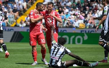 Monza's Gianluca Caprari celebrates after scoring a goal during the italian soccer Serie A match between Udinese Calcio vs AC Monza on May 11, 2025 at the Bluenergy Stadium stadium in Udine, Italy. ANSA/Ettore Griffoni
