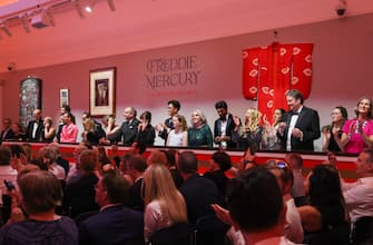 LONDON, ENGLAND - SEPTEMBER 06: The 'Freddie Mercury: A World of His Own' evening sale at Sotheby's on September 06, 2023 in London, England. The first of six auctions dedicated to Freddie Mercury: A World of his Own, a never-before-seen collection of over 1,400 of the starâ  s personal possessions, brought in a total of Â£12,172,290 / $15,365,082 across 59 lots, doubling the estimate. Over the course of a four and half-hous, participants hailed from 61 countries around the world, all in hot pursuit of Mercuryâ  s coveted selection of artworks, objects, costumes and lyrics, with prices considerably exceeding their original estimates. (Photo by Tristan Fewings/Getty Images for Sotheby's)
