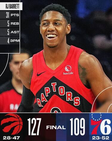 PHILADELPHIA 76ERS-TORONTO RAPTORS 109-127