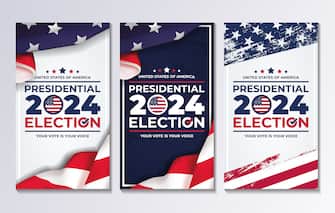 set of vertical illustration vector graphic of united states flag, election and year 2024 perfect for presidential election day in united states, united states flag