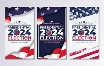 set of vertical illustration vector graphic of united states flag, election and year 2024 perfect for presidential election day in united states, united states flag