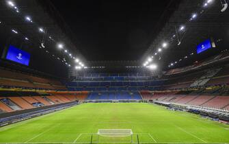 STADIO GIUSEPPE MEAZZA, MILAN, ITALY - 2020/12/09: General view shows stadio Giuseppe Meazza, also known as San Siro, at the end of the UEFA Champions League Group B football match between FC Internazionale and FC Shakhtar Donetsk. The match ended 0-0 tie. (Photo by Nicolò Campo/LightRocket via Getty Images)