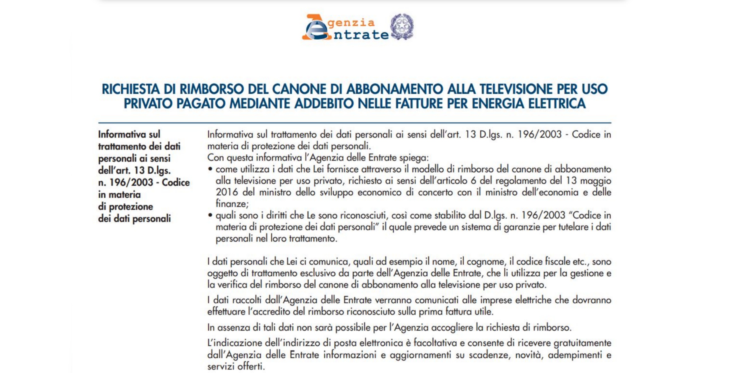 modulo di rimborso canone rai