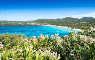 Panoramic view Marinella beach,  Porto Rotondo, Olbia, Sardinia