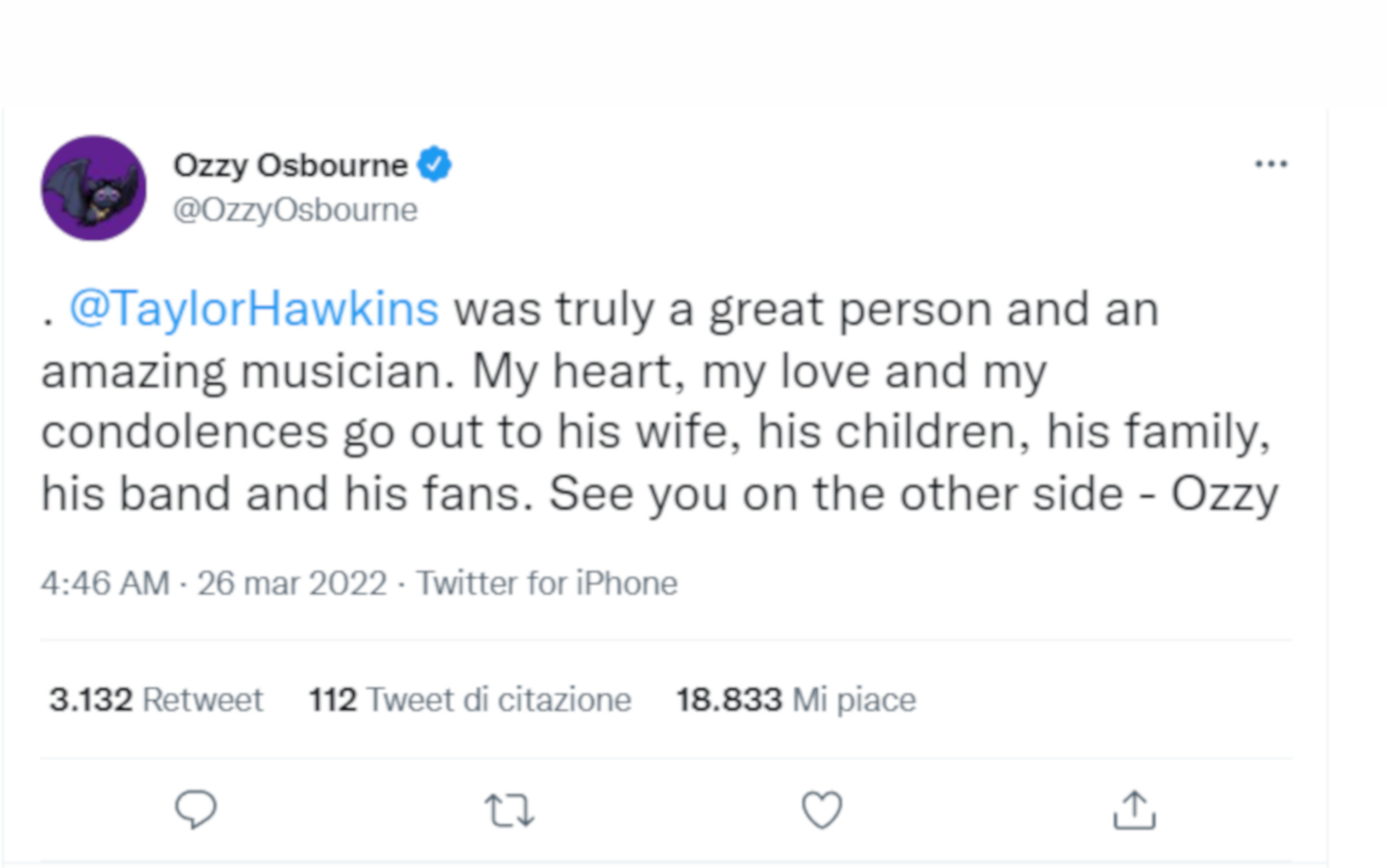 I messaggi per Taylor Hawkins