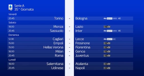 Serie A calendar, the matches of the 35th matchday
