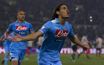 Forward of Napoli, Edinson Cavani, jubilates after scoring by penalty the goal during the Italy Cup Final soccer match SSC Napoli vs Juventus FC at the Olimpico stadium in Rome, Italy, 20 May 2012.
ANSA/CLAUDIO PERI