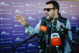 Matteo Salvini arriva a Veronafiera per Vinitaly, 10 aprile 2022
