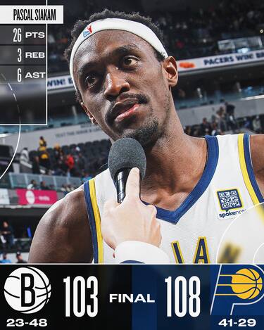 INDIANA PACERS-BROOKLYN NETS 108-103