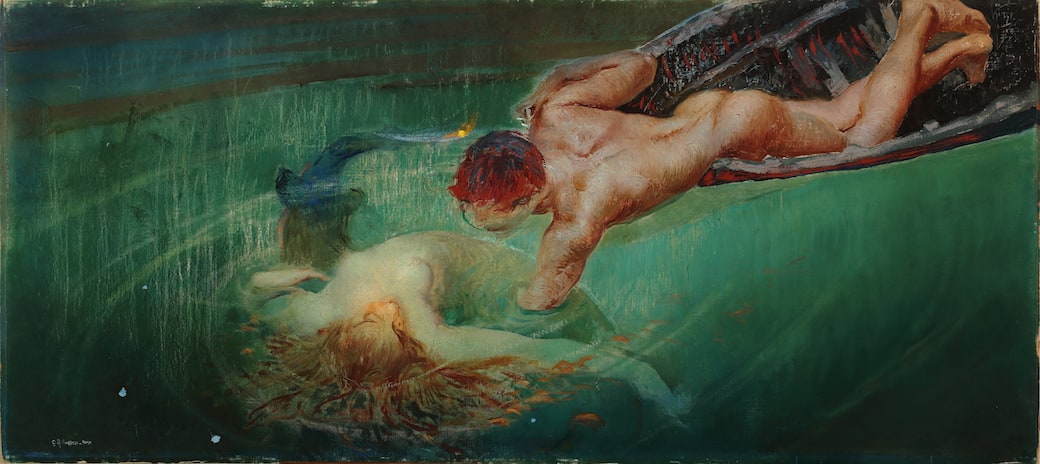 Giulio Aristide Sartorio, Abisso verde, 1893 (1900 ca.). Olio su tela applicata su tavola 71 x 142 cm. Galleria d'Arte Moderna Ricci Oddi, Piacenza. Courtesy Galleria d'Arte Moderna Ricci Oddi, Piacenza