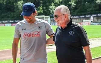 DIMARO, ITALY - JULY 14: SSC Napoli President Aurelio De Laurentiis attending at the training morning session at Dimaro Sport Center, on July 14, 2024 in Dimaro, Italy. (Photo by SSC NAPOLI/SSC NAPOLI via Getty Images)