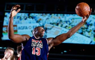 TORONTO - AUGUST 14: Shaquille O'Neal #13 of the USA Senior Men's National Team rebounds against the Russian Senior Men's National Team during the 1994 World Championships of Basketball Gold Medal game on August 14, 2010 at the Toronto Skydome in Toronto, Ontario, Canada. The United States defeated Russia 137-91 to win the Gold medal. NOTE TO USER: User expressly acknowledges and agrees that, by downloading and or using this photograph, User is consenting to the terms and conditions of the Getty Images License Agreement. Mandatory Copyright Notice: Copyright 2010 NBAE (Photo by Nathaniel S. Butler/NBAE via Getty Images)