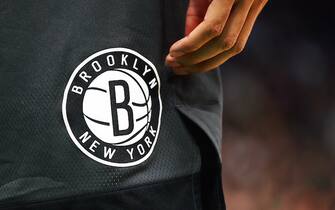 BOSTON, MA - JANUARY 07:  A detailed view of the Brooklyn Nets logo during a game aghast the Boston Celtics at TD Garden on January 7, 2019 in Boston, Massachusetts. NOTE TO USER: User expressly acknowledges and agrees that, by downloading and or using this photograph, User is consenting to the terms and conditions of the Getty Images License Agreement. (Photo by Adam Glanzman/Getty Images)