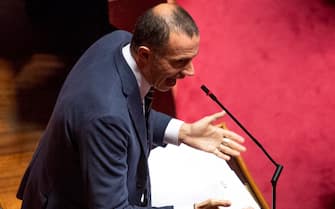 L'intervento del capogruppo della Lega, Massimiliano Romeo, alla ripresa dei lavori al Senato, Roma, 7 ottobre 2020.   MAURIZIO BRAMBATTI/ANSA