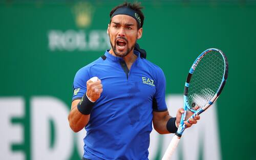 MONTE-CARLO, MONACO - APRIL 18:   Fabio Fognini of Italy celebrates match point against Alexander Zverev of Germany in their third round match during day five of the Rolex Monte-Carlo Masters at Monte-Carlo Country Club on April 18, 2019 in Monte-Carlo, Monaco. (Photo by Clive Brunskill/Getty Images)