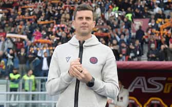 Bolognaâ&#x80;&#x99;s head coach Thiago Motta during the Italian Football Championship League A 2023/2024 match between AS Roma vs Bologna FC at the Olimpic Stadium in Rome on 22 April 2024.