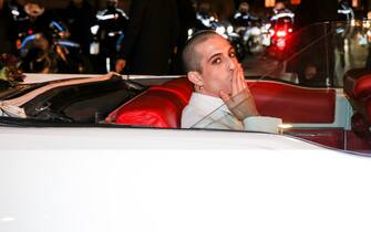 ROME, ITALY - JANUARY 19: Damiano David of Maneskin arrives at Palazzo Brancaccio on a vintage car for the Maneskin "Rush!" presentation  on January 19, 2023 in Rome, Italy. (Photo by Franco Origlia/WireImage)