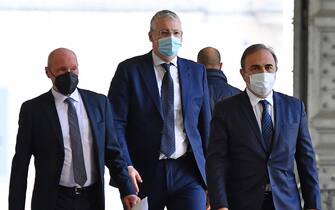 Gregorio De Falco (L), Andrea Causin (C) and Antonio Merlo (R), members of the Parliamentary Group Europeisti- Maie- Centro Democratico of the Senate of the Republic, arrive for a meeting with Italian President Sergio Mattarella at the Quirinale Palace for the first round of formal political consultations following the resignation of Prime Minister Giuseppe Conte, in Rome, Italy, 28 January 2021. ANSA/POOL/ETTORE FERRARI