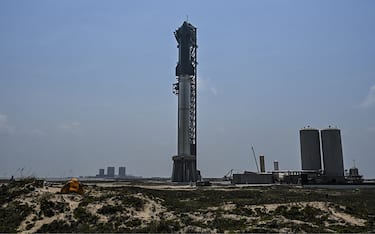 The SpaceX Starship is seen as it stands on the launch pad ahead of its fourth flight test from Starbase in Boca Chica, Texas on June 5, 2024. Starship, the world's most powerful rocket, is set for its next test flight on June 6, SpaceX announced. It will be the fourth test for the sleek mega rocket, which is vital to NASA's plans for landing astronauts on the Moon later this decade, and to SpaceX CEO Elon Musk's hopes of eventually colonizing Mars. (Photo by CHANDAN KHANNA / AFP) (Photo by CHANDAN KHANNA/AFP via Getty Images)