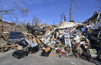 LITTLE ROCK, AR, UNITED STATES - APRIL 02: The tornado covering a path of dozens of miles in length causes severe damage in Little Rock, Arkansas, United States on April 02, 2023. (Photo by Peter Zay/Anadolu Agency via Getty Images)