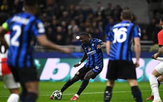 MILAN, ITALY - MARCH 11: Marcus Thuram of Internazionale scores goal  during the UEFA Champions League 2024/25 UEFA Champions League 2024/25 Round of 16 Second Leg match between FC Internazionale Milano and Feyenoord at  on March 11, 2025 in Milan, Italy. (Photo by Image Photo Agency/Getty Images)