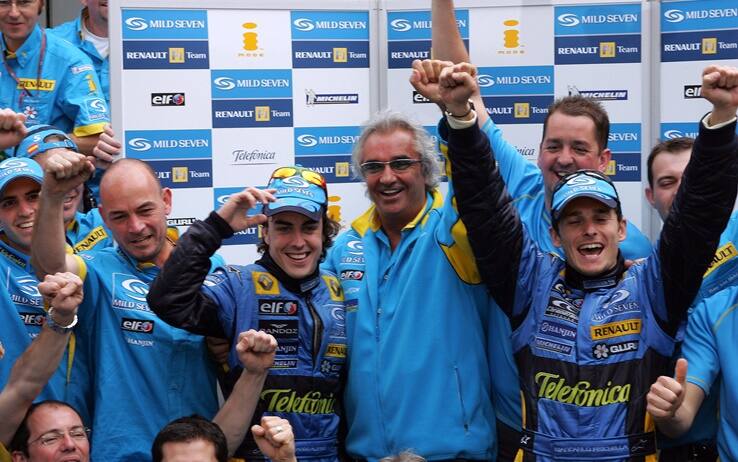 Fernando Alonso, Flavio Briatore e Giancarlo Fisichella negli anni della Renault