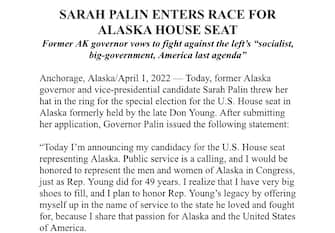 Sarah Palin, ex stella della destra Usa, già candidata a VP con John McCain, torna in campo dopo oltre dieci anni con la benedizione di Donald Trump