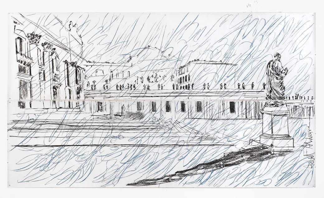 Adel Abdessemed, Politics of the Studio, Pope, 2020, carbone e pastello su due fogli di carta uniti, dimensioni complessive: 260 x 460 cm | 102.36 x 181.10 in, cada uno: 130 x 460 cm | 51.18 x 181.10 in, Courtesy: l’artista e GALLERIA CONTINUA, Copyright: