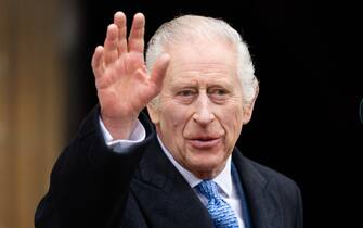 WINDSOR, ENGLAND - MARCH 31: King Charles III attends the Easter Service at Windsor Castle on March 31, 2024 in Windsor, England. (Photo by Samir Hussein/WireImage)