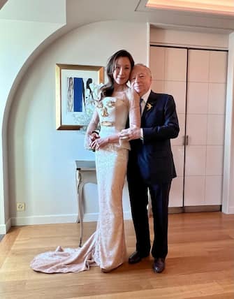 Michelle Yeoh has posted a photo on Instagram with the following remarks:
Thank q my darling big Brother Diego and Daniel for my stunning @schiaparelli Face of Happiness dress to say hello as Mr & Mrs Todt ❤️❤️ 
Instagram, 2023-08-03 11:19:06. Photo supplied by ddp socialmediaservice. Service fee applies.

NICHT ZUR VEROEFFENTLICHUNG IN BUECHERN UND BILDBAENDEN! EDITORIAL USE ONLY! / MAY NOT BE PUBLISHED IN BOOKS AND ILLUSTRATED BOOKS! Please note: Fees charged by the agency are for the agency’s services only, and do not, nor are they intended to, convey to the user any ownership of Copyright or License in the material. The agency does not claim any ownership including but not limited to Copyright or License in the attached material. By publishing this material you expressly agree to indemnify and to hold the agency and its directors, shareholders and employees harmless from any loss, claims, damages, demands, expenses (including legal fees), or any causes of action or allegation against the agency arising out of or connected in any way with publication of the material.