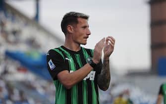 Andrea Pinamonti of US Sassuolo  gestures during US Sassuolo vs Hellas Verona FC, 3Â° Serie A Tim 2023-24 game at Mapei Stadium - Citta del Tricolore in Reggio Emilia (RE), Italy, on September 01, 2023.