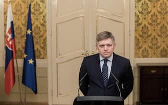 epa08051248 (FILE) - Slovak Prime Minister Robert Fico speaks during the press conference on reactions to the first public statement of Slovak president Andrej Kiska (not seen) on murder of journalist Jan Kuciak and his fiance Martina Kusnirova in Bratislava, Slovakia, 04 March 2018 (reissued 07 December 2019). According to media reports, the former Slovak prime minister left the ruling Smer party congress on 07 December to seek medical treatment. Fico, 55, was charged with racism on 05 December over approving of a former lawmaker's comments about Slovakia's Roma minority.  EPA/JAKUB GAVLAK
