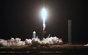 CAPE CANAVERAL, FLORIDA, UNITED STATES - MARCH 3: A SpaceX Falcon 9 rocket with a Crew Dragon spacecraft launches from pad 39A at the Kennedy Space Center at 10:53 p.m. EST in Cape Canaveral, Florida on March 3, 2024. The Crew 8 mission will take NASA astronauts Matthew Dominick, Michael Barratt, and Jeanette Epps along with Roscosmos cosmonaut Alexander Grebenkin to the International Space Station for a six-month expedition. (Photo by Paul Hennessy/Anadolu via Getty Images)